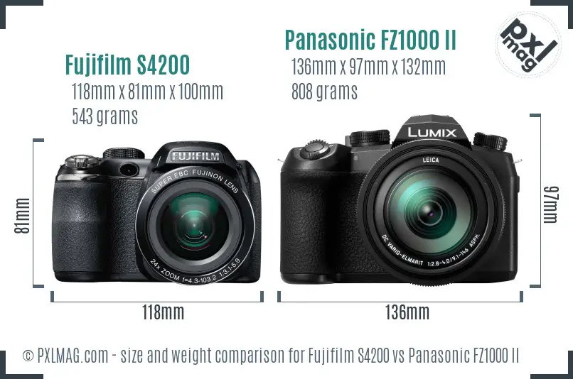 Fujifilm S4200 vs Panasonic FZ1000 II size comparison