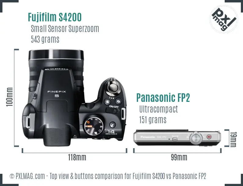 Fujifilm S4200 vs Panasonic FP2 top view buttons comparison