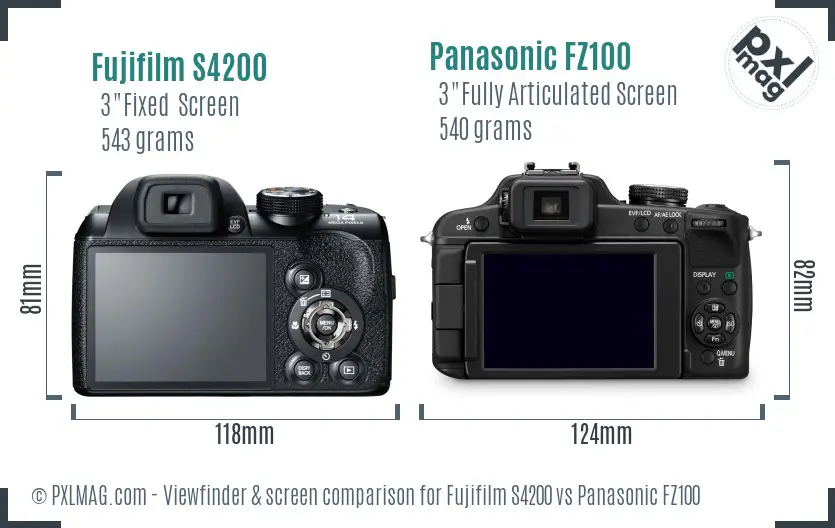 Fujifilm S4200 vs Panasonic FZ100 Screen and Viewfinder comparison