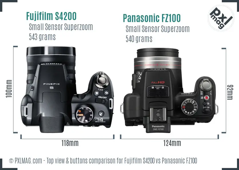 Fujifilm S4200 vs Panasonic FZ100 top view buttons comparison