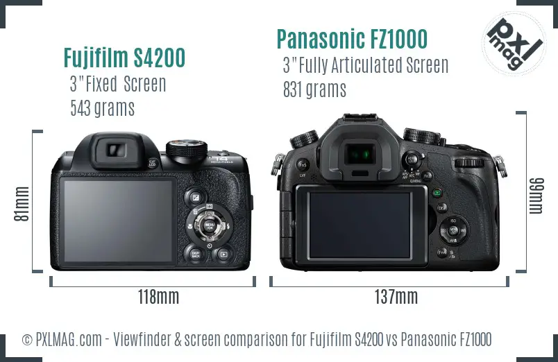 Fujifilm S4200 vs Panasonic FZ1000 Screen and Viewfinder comparison