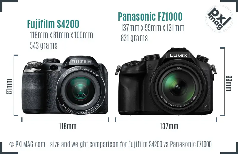 Fujifilm S4200 vs Panasonic FZ1000 size comparison