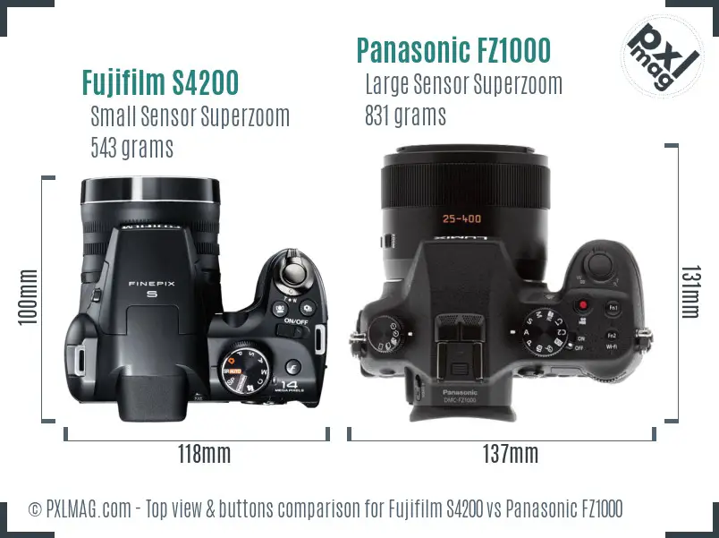 Fujifilm S4200 vs Panasonic FZ1000 top view buttons comparison