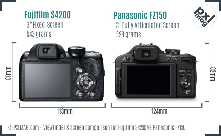 Fujifilm S4200 vs Panasonic FZ150 Screen and Viewfinder comparison