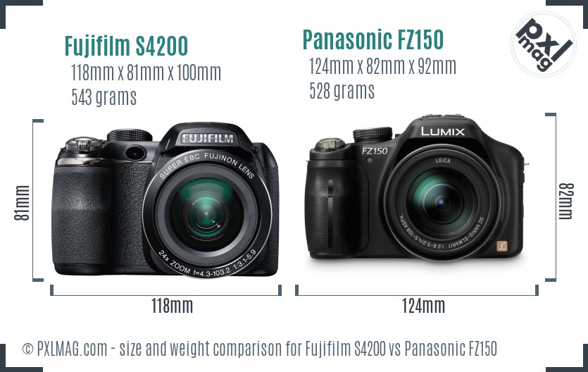 Fujifilm S4200 vs Panasonic FZ150 size comparison