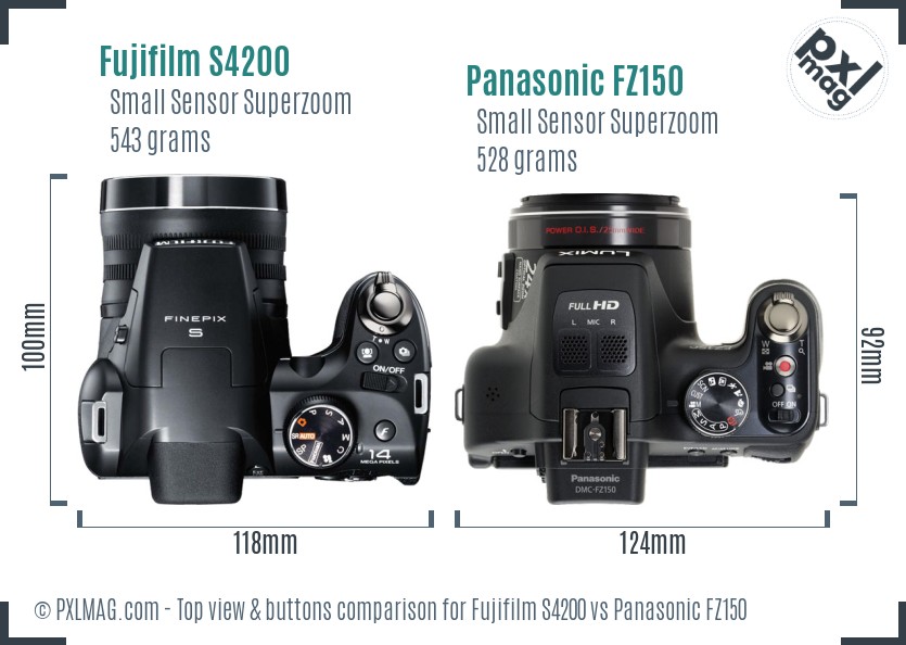 Fujifilm S4200 vs Panasonic FZ150 top view buttons comparison