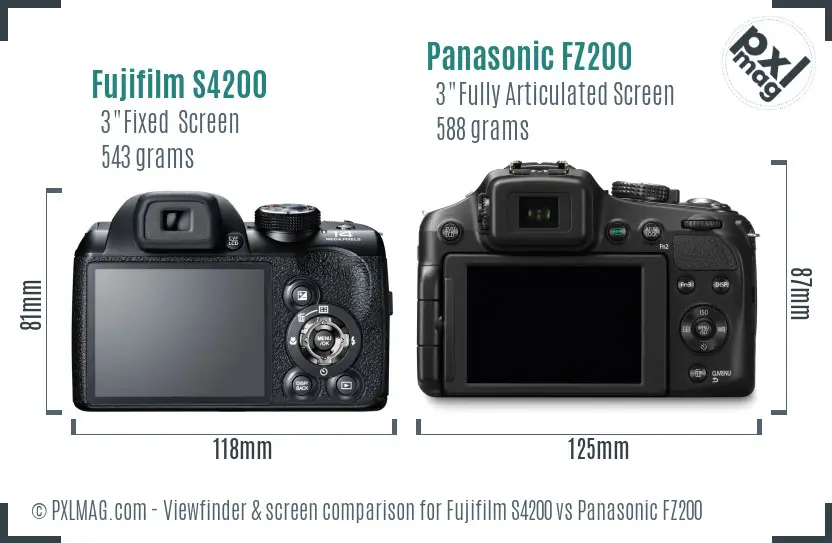 Fujifilm S4200 vs Panasonic FZ200 Screen and Viewfinder comparison