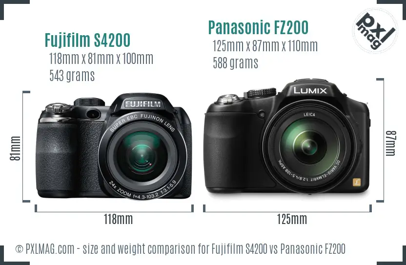 Fujifilm S4200 vs Panasonic FZ200 size comparison