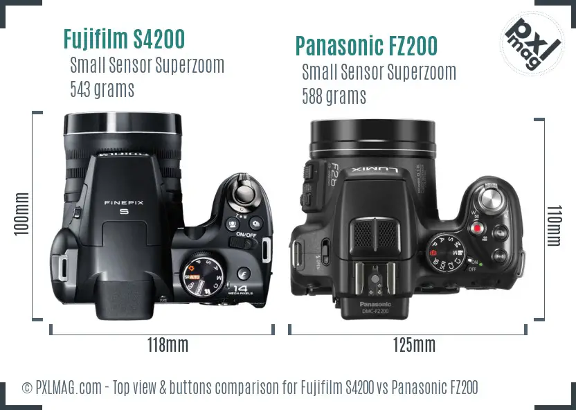 Fujifilm S4200 vs Panasonic FZ200 top view buttons comparison