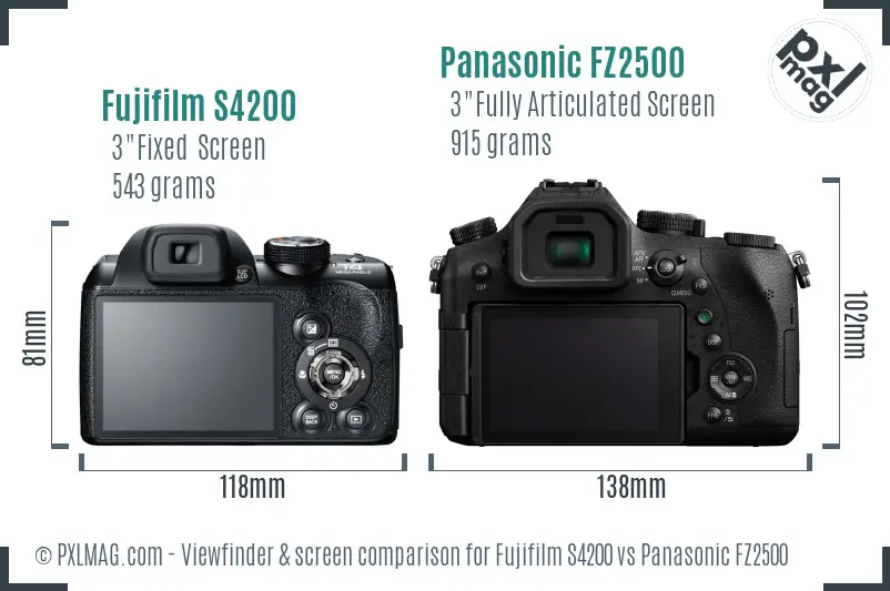 Fujifilm S4200 vs Panasonic FZ2500 Screen and Viewfinder comparison