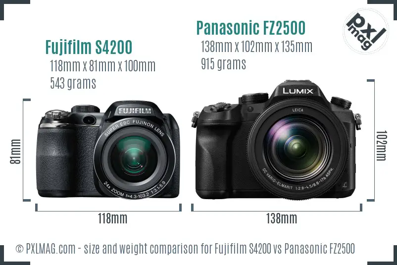 Fujifilm S4200 vs Panasonic FZ2500 size comparison