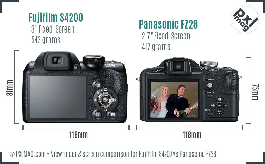 Fujifilm S4200 vs Panasonic FZ28 Screen and Viewfinder comparison