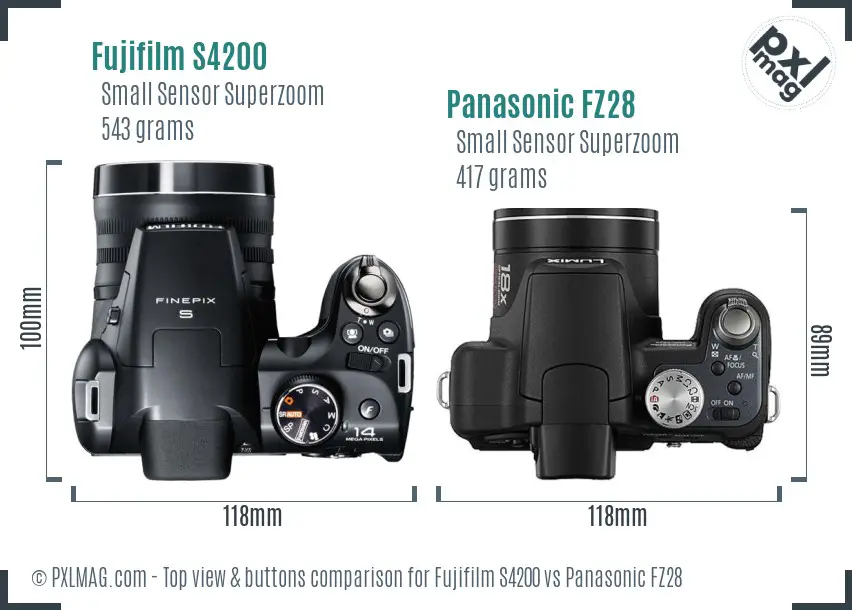 Fujifilm S4200 vs Panasonic FZ28 top view buttons comparison