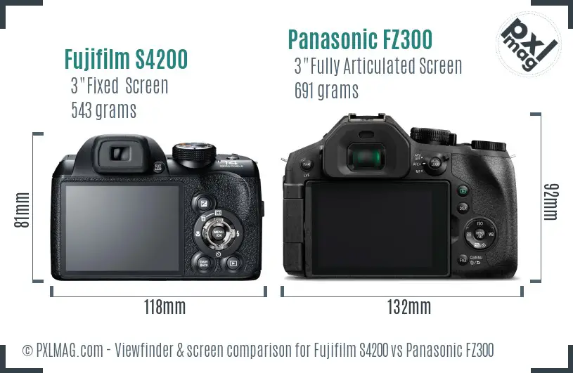 Fujifilm S4200 vs Panasonic FZ300 Screen and Viewfinder comparison