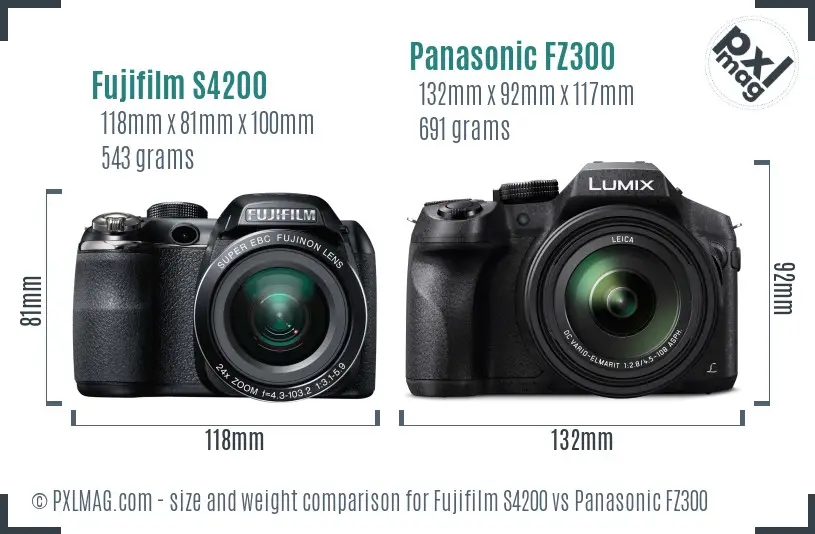 Fujifilm S4200 vs Panasonic FZ300 size comparison