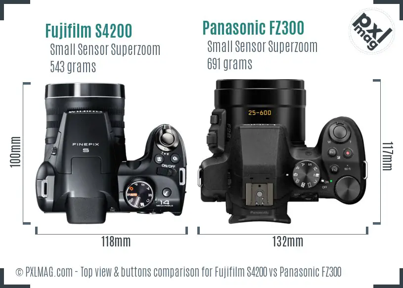 Fujifilm S4200 vs Panasonic FZ300 top view buttons comparison