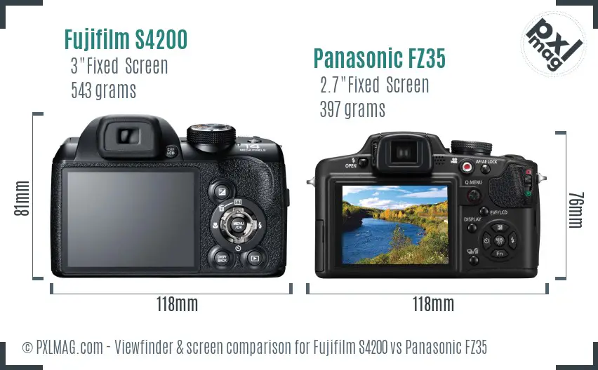 Fujifilm S4200 vs Panasonic FZ35 Screen and Viewfinder comparison