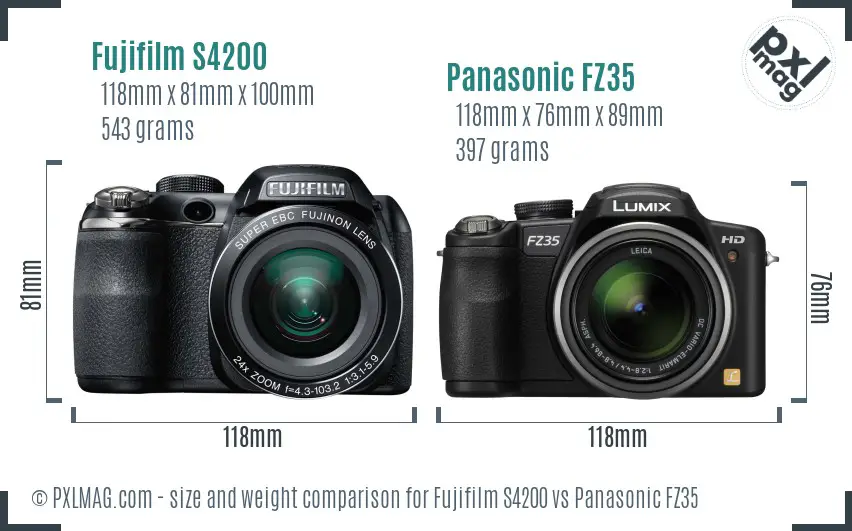 Fujifilm S4200 vs Panasonic FZ35 size comparison