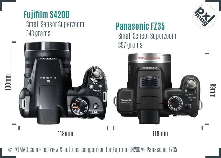 Fujifilm S4200 vs Panasonic FZ35 top view buttons comparison