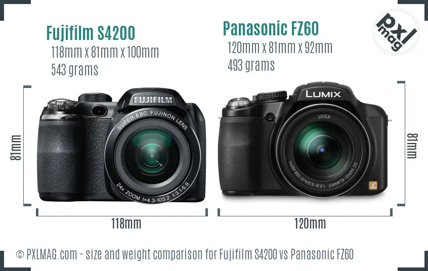 Fujifilm S4200 vs Panasonic FZ60 size comparison Fujifilm S4200 vs Panasonic FZ60 size comparison