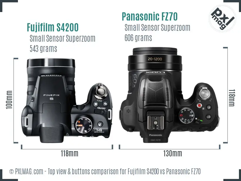 Fujifilm S4200 vs Panasonic FZ70 top view buttons comparison