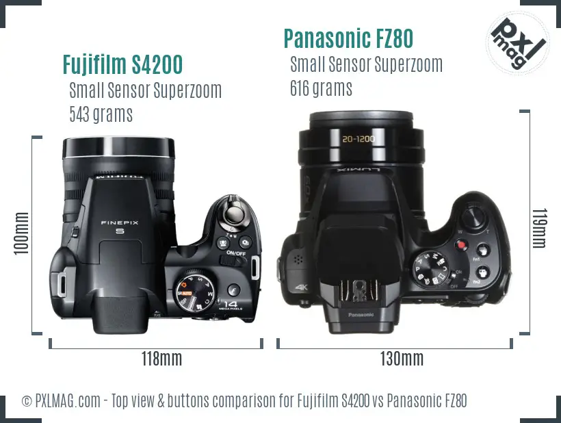 Fujifilm S4200 vs Panasonic FZ80 top view buttons comparison