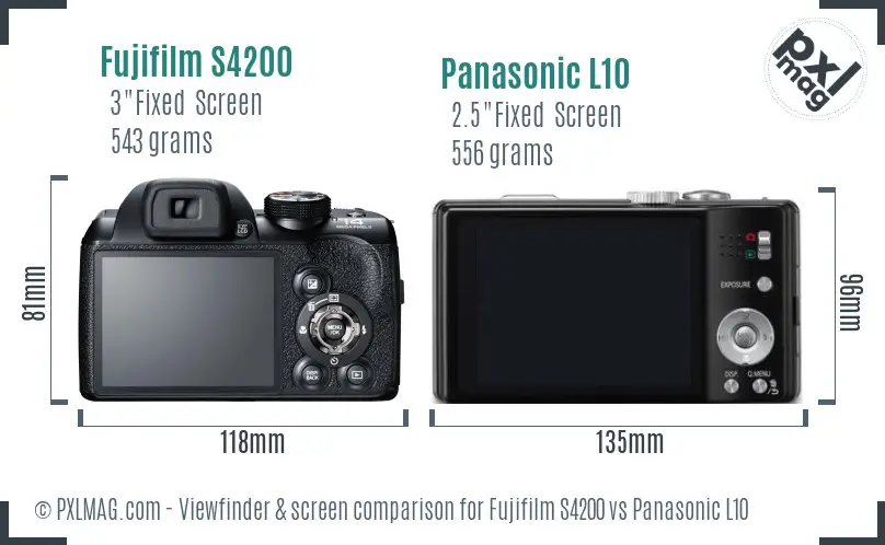 Fujifilm S4200 vs Panasonic L10 Screen and Viewfinder comparison