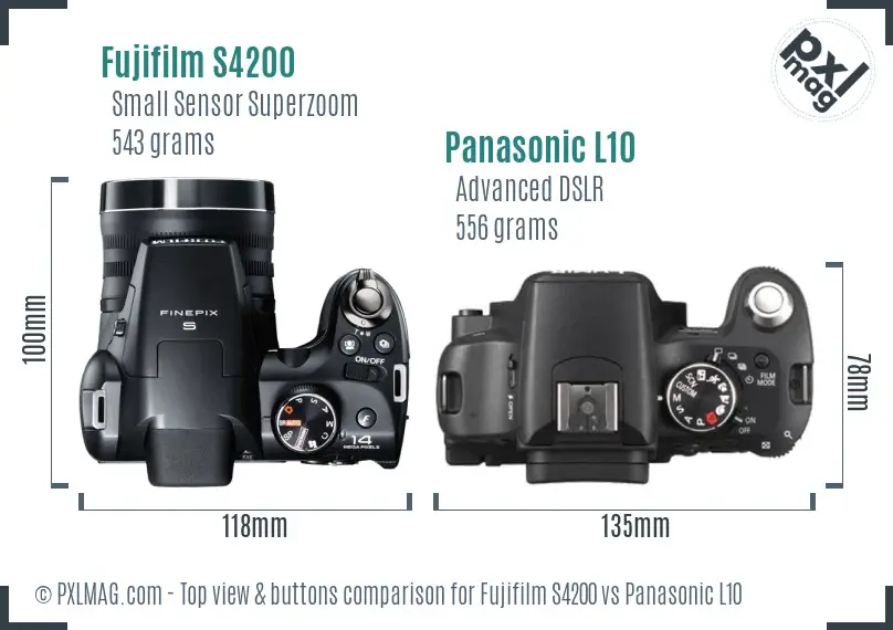 Fujifilm S4200 vs Panasonic L10 top view buttons comparison