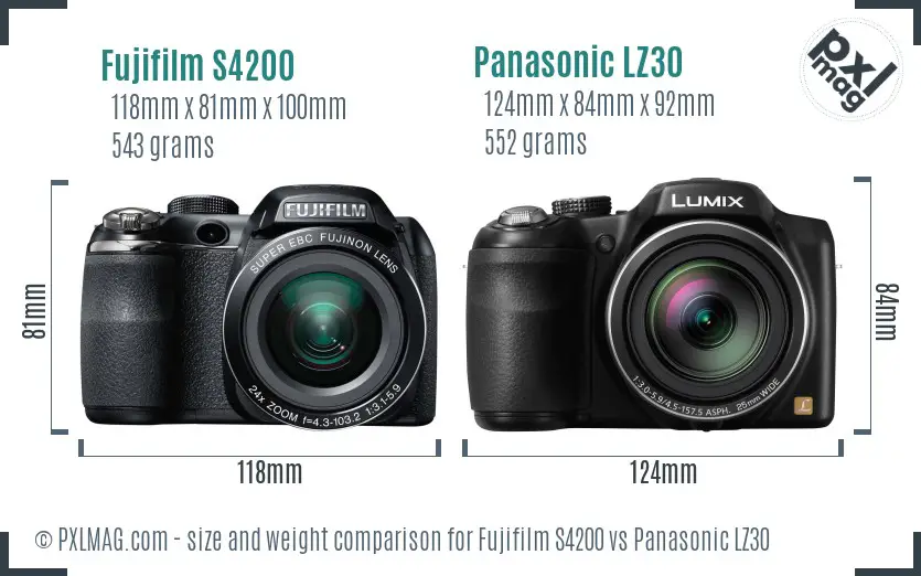 Fujifilm S4200 vs Panasonic LZ30 size comparison Fujifilm S4200 vs Panasonic LZ30 size comparison