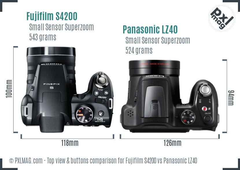 Fujifilm S4200 vs Panasonic LZ40 top view buttons comparison