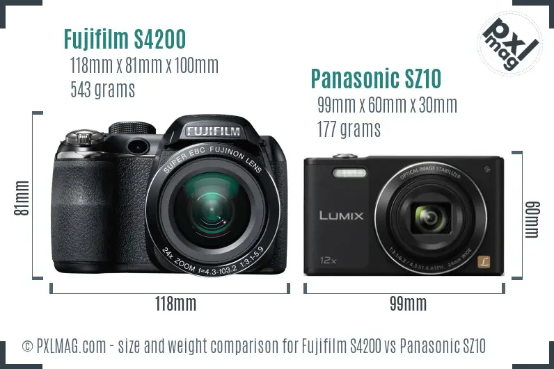 Fujifilm S4200 vs Panasonic SZ10 size comparison Fujifilm S4200 vs Panasonic SZ10 size comparison