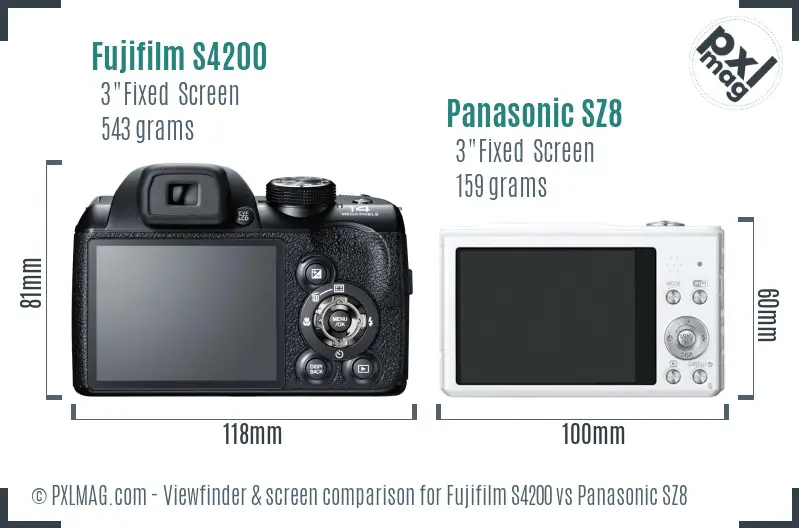 Fujifilm S4200 vs Panasonic SZ8 Screen and Viewfinder comparison