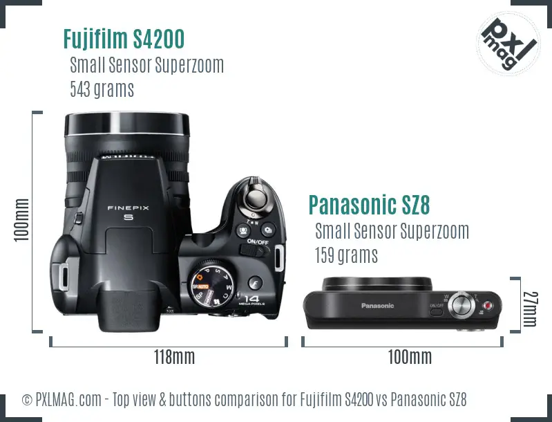 Fujifilm S4200 vs Panasonic SZ8 top view buttons comparison