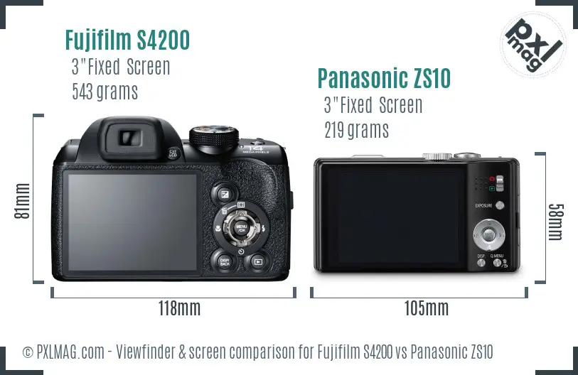 Fujifilm S4200 vs Panasonic ZS10 Screen and Viewfinder comparison