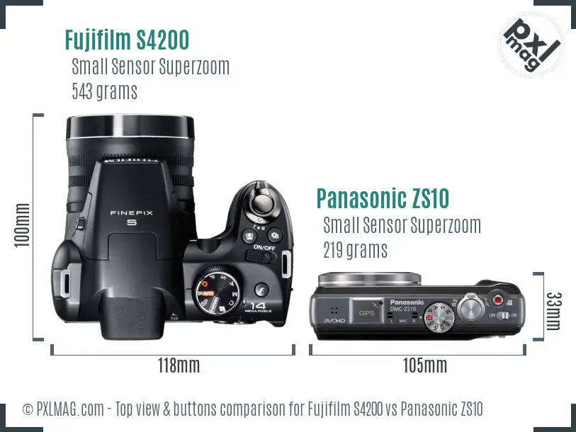 Fujifilm S4200 vs Panasonic ZS10 top view buttons comparison