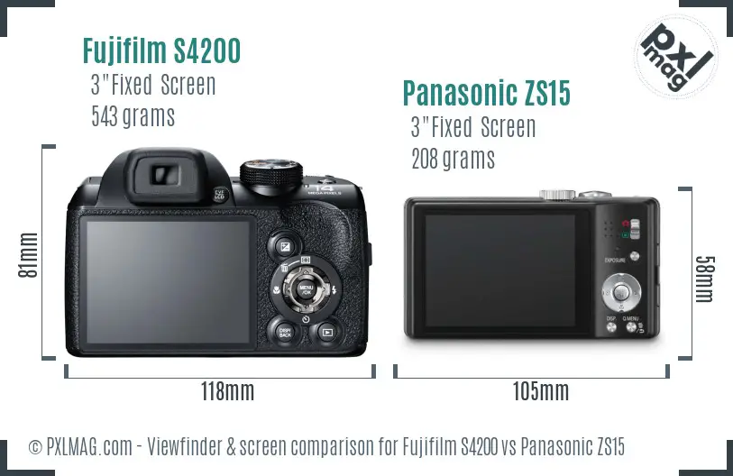 Fujifilm S4200 vs Panasonic ZS15 Screen and Viewfinder comparison