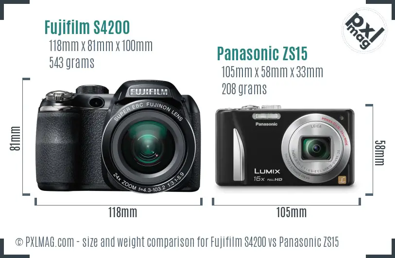 Fujifilm S4200 vs Panasonic ZS15 size comparison