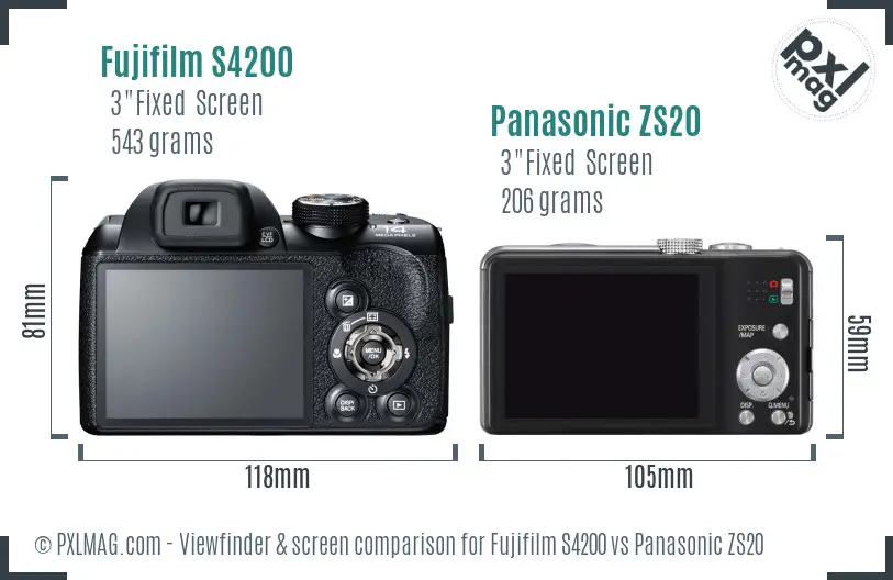 Fujifilm S4200 vs Panasonic ZS20 Screen and Viewfinder comparison