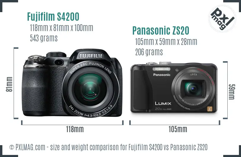 Fujifilm S4200 vs Panasonic ZS20 size comparison