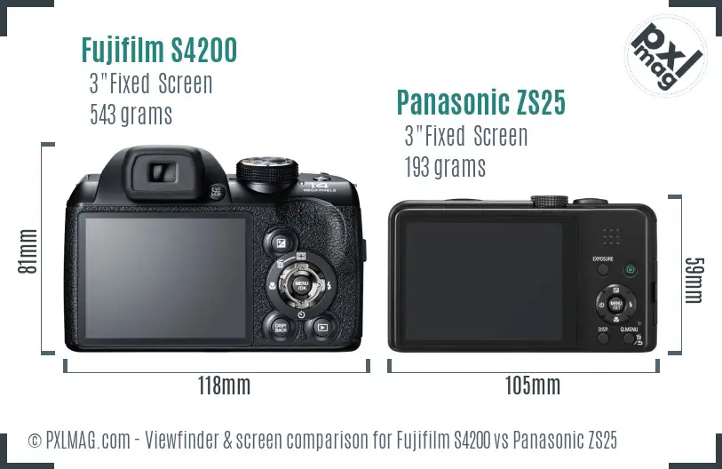 Fujifilm S4200 vs Panasonic ZS25 Screen and Viewfinder comparison Fujifilm S4200 vs Panasonic ZS25 Screen and Viewfinder comparison