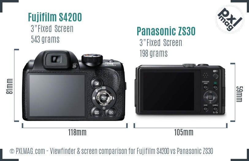 Fujifilm S4200 vs Panasonic ZS30 Screen and Viewfinder comparison