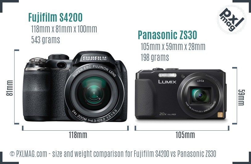 Fujifilm S4200 vs Panasonic ZS30 size comparison Fujifilm S4200 vs Panasonic ZS30 size comparison