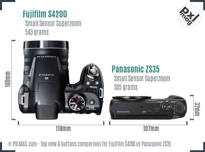 Fujifilm S4200 vs Panasonic ZS35 top view buttons comparison