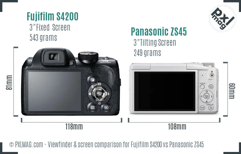 Fujifilm S4200 vs Panasonic ZS45 Screen and Viewfinder comparison Fujifilm S4200 vs Panasonic ZS45 Screen and Viewfinder comparison
