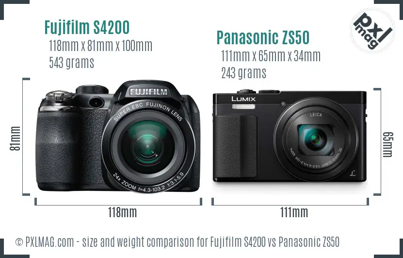 Fujifilm S4200 vs Panasonic ZS50 size comparison