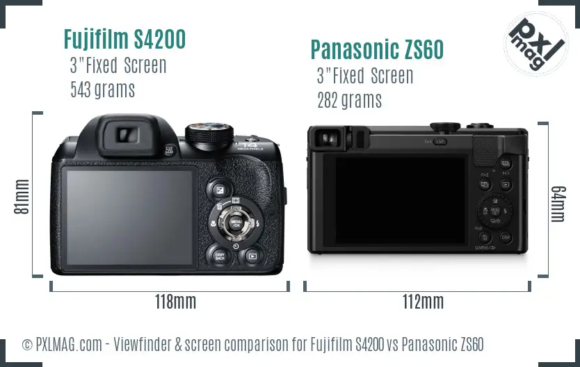 Fujifilm S4200 vs Panasonic ZS60 Screen and Viewfinder comparison