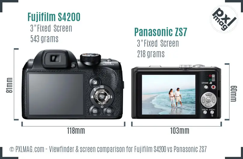 Fujifilm S4200 vs Panasonic ZS7 Screen and Viewfinder comparison