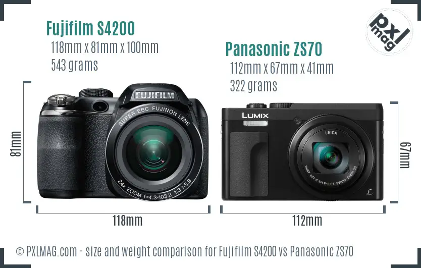 Fujifilm S4200 vs Panasonic ZS70 size comparison