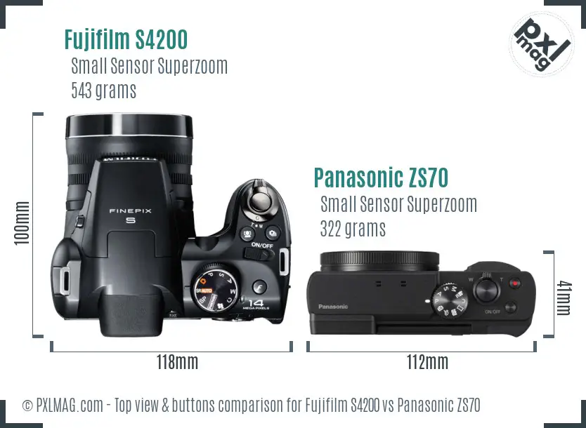 Fujifilm S4200 vs Panasonic ZS70 top view buttons comparison