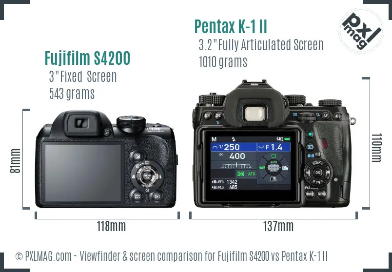 Fujifilm S4200 vs Pentax K-1 II Screen and Viewfinder comparison